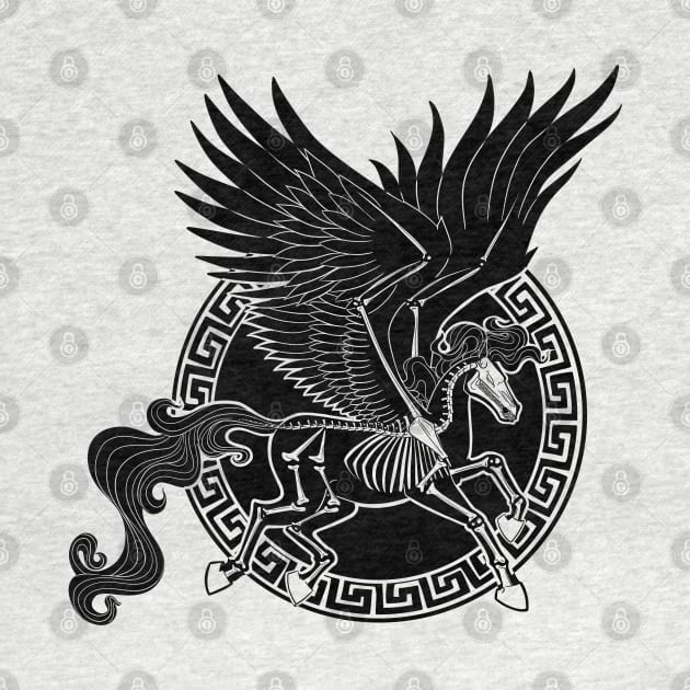 Greek Pegasus (black, with background) by MissIvoryRainbow